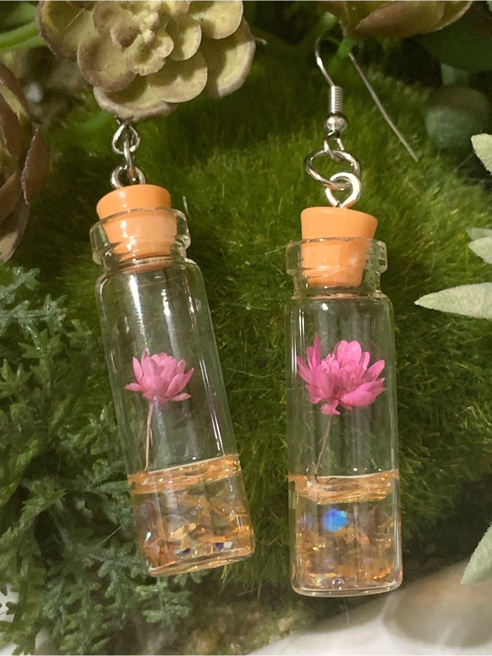 💎 Orange Flower In A Bottle Earrings